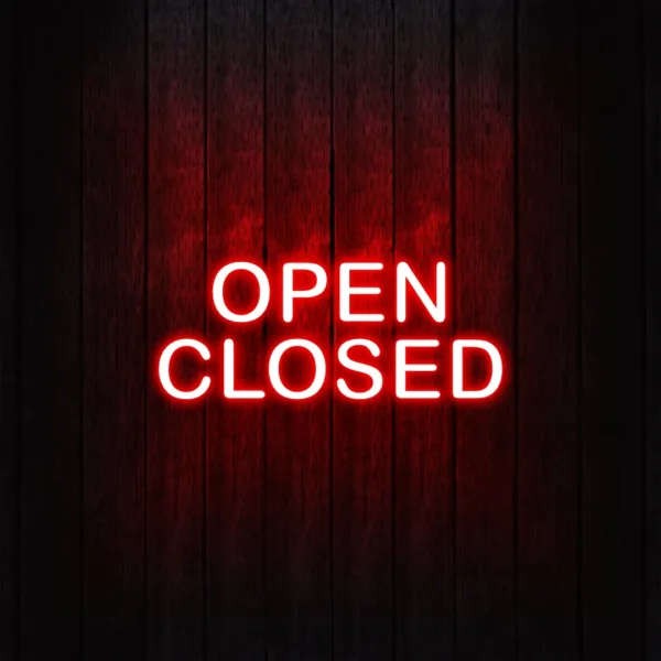 Closed neon sign, featuring a bold and glowing message to clearly indicate when a business or location is closed.
