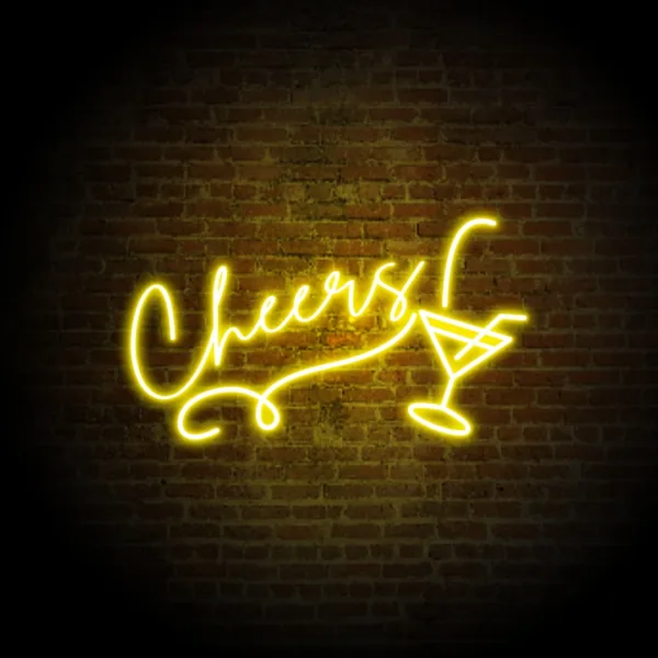 Cocktails Happy Hour Neon Sign glowing with vibrant colors, setting a festive and lively atmosphere for your bar or entertainment space.
