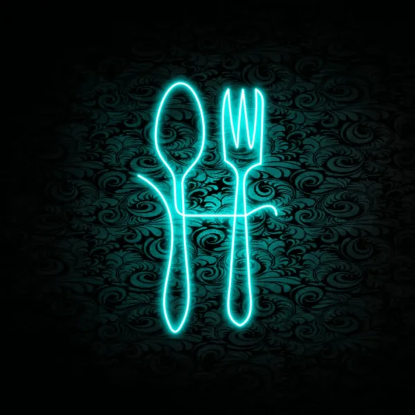 Bright Neon Kitchen LED Sign adding a vibrant and retro touch to a modern kitchen space.