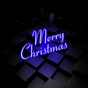 Outdoor Merry Christmas lighted sign glowing with festive charm, spreading holiday cheer in the winter night.