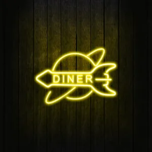 Neon Diner Sign glowing brightly, perfect for retro cafes, diners, and home kitchens to add a vintage touch.