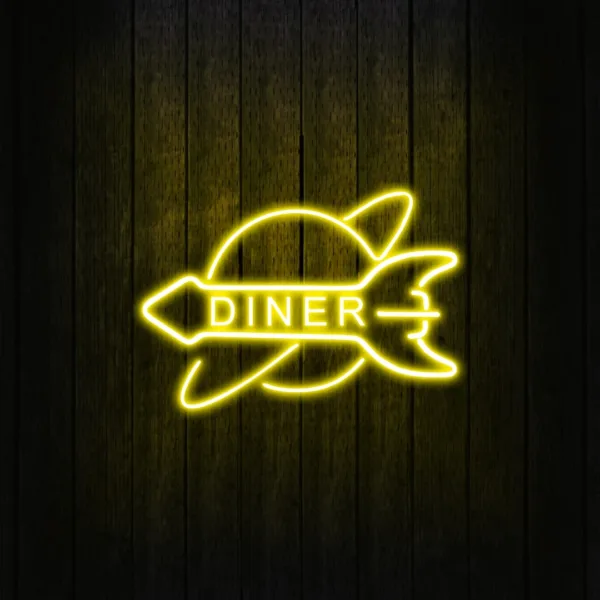 Neon Diner Sign glowing brightly, perfect for retro cafes, diners, and home kitchens to add a vintage touch.