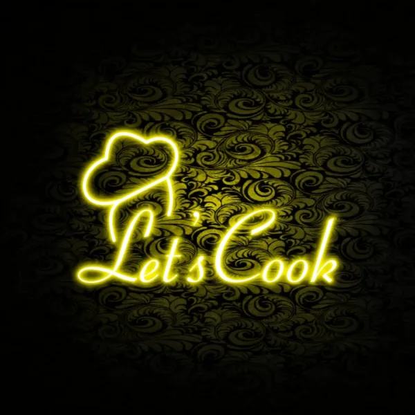 Neon Kitchen Sign glowing brightly, adding a bold and retro flair to a stylish kitchen.