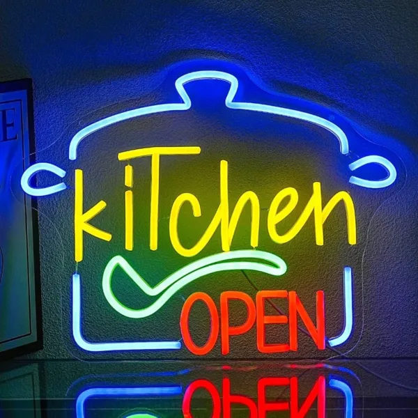 Bright and stylish neon signs for the kitchen, adding a fun, retro vibe to the space.