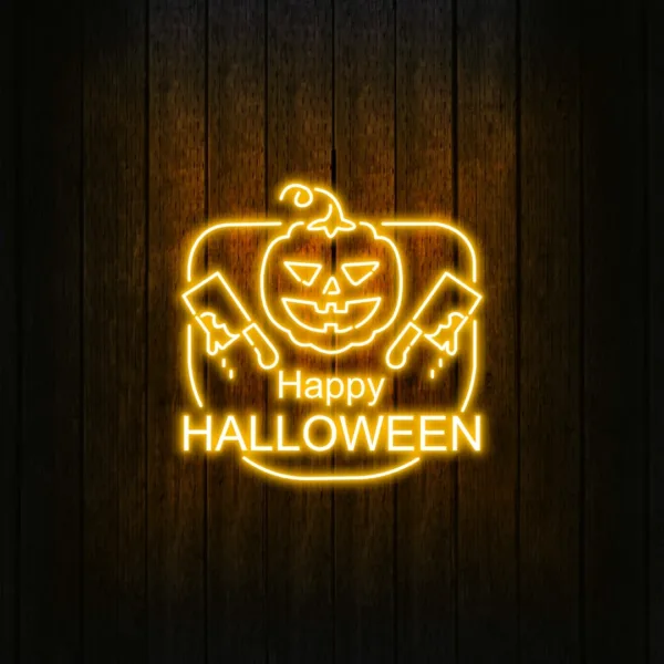 Eerie Halloween neon sign glowing with vibrant colors, adding a spooky and festive touch to Halloween decorations.