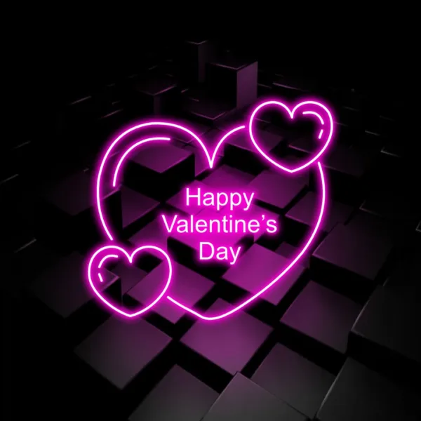 Bright and cheerful Happy Valentine's Day sign glowing with love, creating a festive and romantic atmosphere for Valentine's Day celebrations.