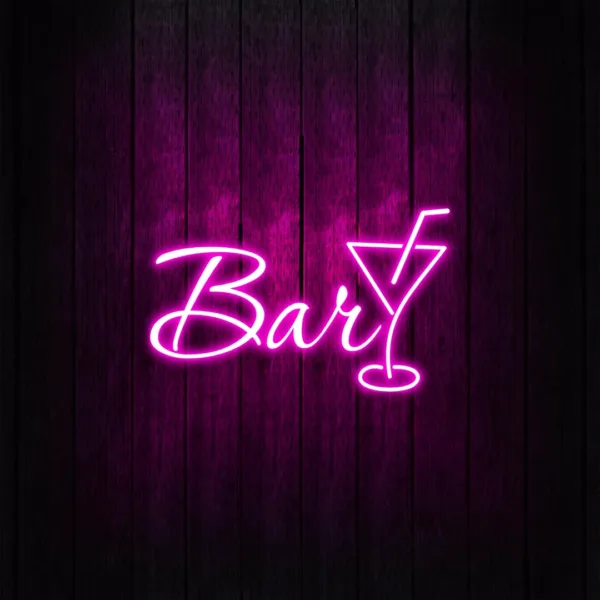 Bright Neon Bar Signs with vibrant LED lights, perfect for adding a retro touch to your bar or lounge.
