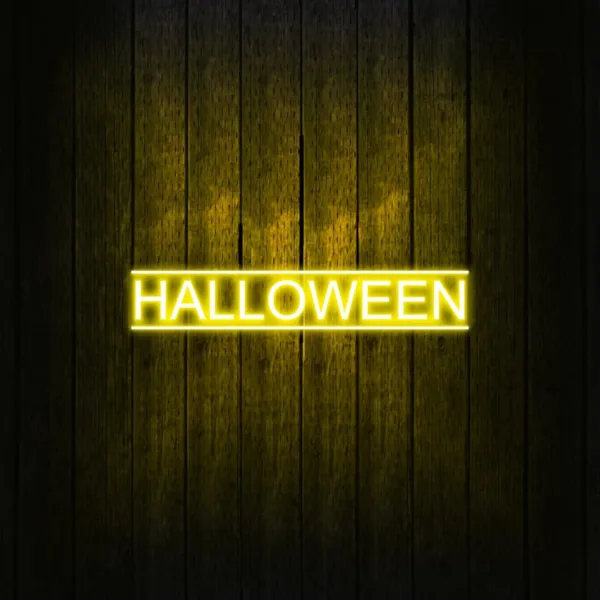 Spooky neon Halloween sign glowing with vibrant colors, creating a chilling yet festive atmosphere for Halloween celebrations.